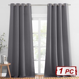 PONY DANCE Grey Blackout Door Curtain for Living Room - 95 Inch Drop Long Thermal Insulated Sun Blocking Curtain with Eyelet Sounproof Single Panel for Bedroom Office Hotel,52 X 95 Inch, Gray