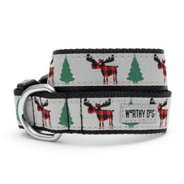 The Worthy Dog Buffalo Moose Adjustable Collar - Stylish and Durable Chritmas Collar for Dogs with Strong Quick Release Buckle Grey Color Small Size