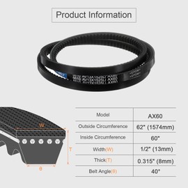 sourcing map 3 Pcs AX60 EPDM V-Belt, Raw Edge Cogged Industrial Rubber V Belt 1/2" Width x 60" Inside Circumference