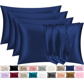 Pamposh Satin Silk Pillowcases for Hair and Skin 4 Pack Standard Size with Envelope Closure (4 Pillowcases (50x75 cm), Navy Blue)