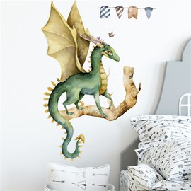 ROFARSO Cool Watercolor Dragon on Branch Wall Stickers for Kids Watercolor Removable Animal Wall Decals DIY Decorations for Nursery Baby Boys Bedroom Playroom Living Room Gaming Room