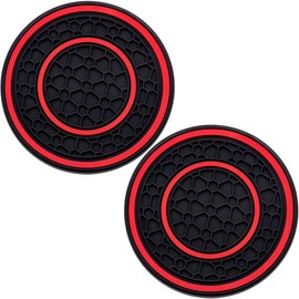 MEAJOO 2 Pack Car Drink Cup Coaster – 2.75 Inch Anti-Slip Silicone Mat, Secures Beverages in Place – Trendy Auto Accessory for Women & Girls (Black & Red)