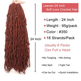 Leeven New Soft Locs 24 Inch Distressed Butterfly Faux Locs 6 Packs Copper Red Boho Goddess Locs Long Ginger Crochet Braids Hair Pre Looped Curly Synthetic Braiding Hair for Women #350