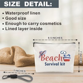 luixd Funny Make Up Bag For Woman, Cosmetic Bag With Hand Strap- Beach Survival Kit - Lined Toiletry Bag - Retro Summer Theme Pouch, Girl Organizer With Zipper, Women Essentials & Accessories - B05