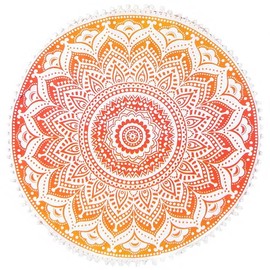 32" Mandala Large Floor Pillow Cover Meditation Cushion Hippie Round Colourful Decorative Bohemian Accent Boho Chic dog bed Indian Pouf Ottoman Handmade COVER ONLY (Elephant) (Ombre Orange)