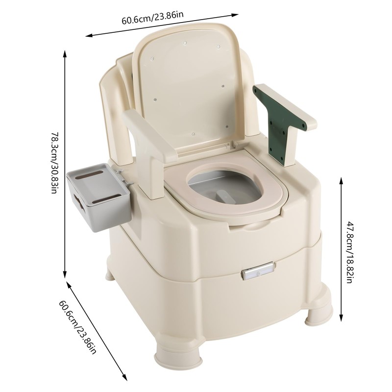 Portable Bedside Commode with Night Light, 440lb Load Capacity,PU Cushion,