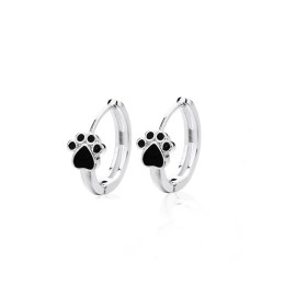 Women Girl 925 Silver Plated Black Enamel Paw Print Huggie Hoop Earrings L39