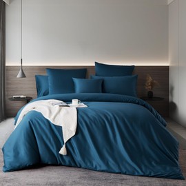 Gezu Cotton Bed Linen 135 x 200 cm Blue Petrol Mako Satin Cotton Satin Bed Linen 2-Piece Single Bed Linen 100% Cotton Soft Duvet Cover 135 x 200 cm and Pillowcases 80 x 80 cm with Zip