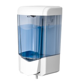 PLUSSEN Soap Dispenser No Drilling 600 ml Wall Mounting Single Head Manual Soap Dispenser Bathroom Shower Gel Liquid Shampoo Dispenser Holder Designed with Clear Window (9306-White)