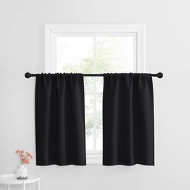 NICETOWN Black Blackout Curtains 2 Panels 30 Inches Long Dustproof Tiers for Closet - Thermal Insulate Rod Pocket Room Darkening Short Small Window Valances for Kitchen/RV/Camper/Basement, 29 Wide