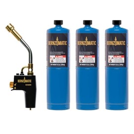 Bernzomatic® DuraCast® Wide Surface Torch - Durable Cast Body Aluminum Construction for Cooking, Heat Shrinking, Metalworking, and Vinyl Wrapping (TS 4500 Torch + 3 Propane Gas Cylinders)