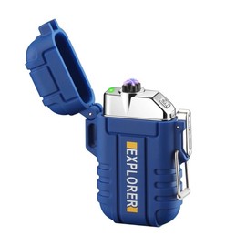 Dual Arc Plasma Electric Rechargeable Flameless Lighter Waterproof Windproof for Camping, Hiking, Skiing, Outdoor Adventure (Blue)