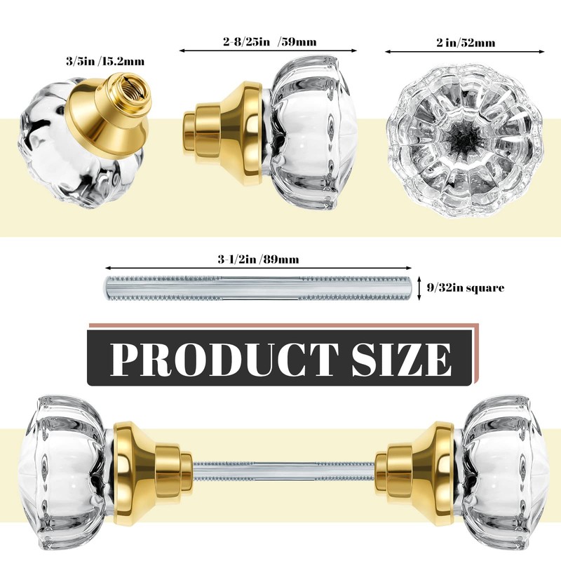 Amylove 8 Set Crystal Door Knobs Mortise Style Fluted Glass