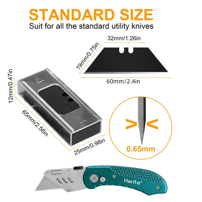Harita 60 pcs Utility Knife Blades, Blackened SK-2 Razor Blades