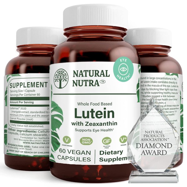 Natural Nutra Lutein and Zeaxanthin Supplement, Helps to Maintain Vision Health, Protects Cell in Eyes, Gluten Free, Soy Free, 20mg - 60 Capsules