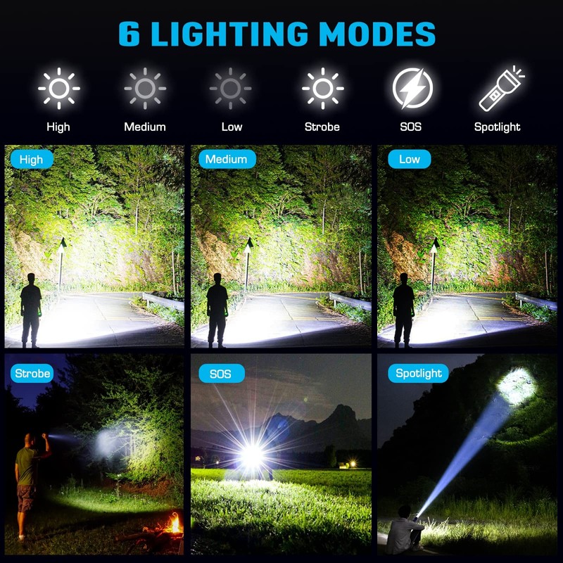 Sinvimes Rechargeable Flashlights High Lumens, XHP160.8 Powerful Tactical Flashlight with
