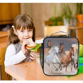 MFTJYO Horse Lunch Box Kids Cooler Insulated Lunch Bag 3D Animal Horses Print Cooler Bag Tote Freezable Shoulder Strap Lunchbox Zipper Handbag Waterproof Picnic Meal for School Office