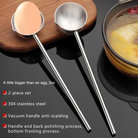 Hvanam Small Soup Ladle SUS304 Stainless Steel Metal Deep Spoon With Pour Spout 2 oz Long Handle Gravy Ladles Heat-Resistant for Kitchen Cooking Serving Soups and Drizzle Sauces 2 Pack Set (10.5 inch)