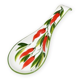 Lashuma Ceramic Spoon Rest Italian Spoon Holder 28 cm Hand-Painted Pepperoni Design
