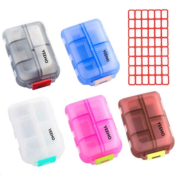 YEEHO Pill Case (5 Pack) - Portable Small Supplements Tablet Container Box with 10 Compartments - Medicine Capsule Vitamin Fold Flip Organizer Dispenser Holder Storage for Travel Trip Pocket Purse
