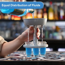 XXIV Solar Terms 6 Shot Glasses Beverage Dispenser Holder, Adjustable Liquid Dispenser, Shot Pourer with 6 Clear Glasses, Suitable for Cocktail, Wine and Cider Parties (Pink)