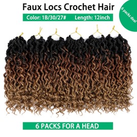 Goddess Locs Crochet Hair 12 Inch 6 Packs Faux Locs Crochet Hair for Black Women Locs Crochet Hair Pre Looped Soft Locs River Locs Synthetic Hair Extensions, 1b/30/27