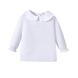 ZFZDRen 1-6Y Baby Ruffle Blouse Toddler Girl Peter Pan Lace Collar T-Shirts Kids Solid Color Long Sleeve Tee Girls Casual Top(White Long,5-6 Years)