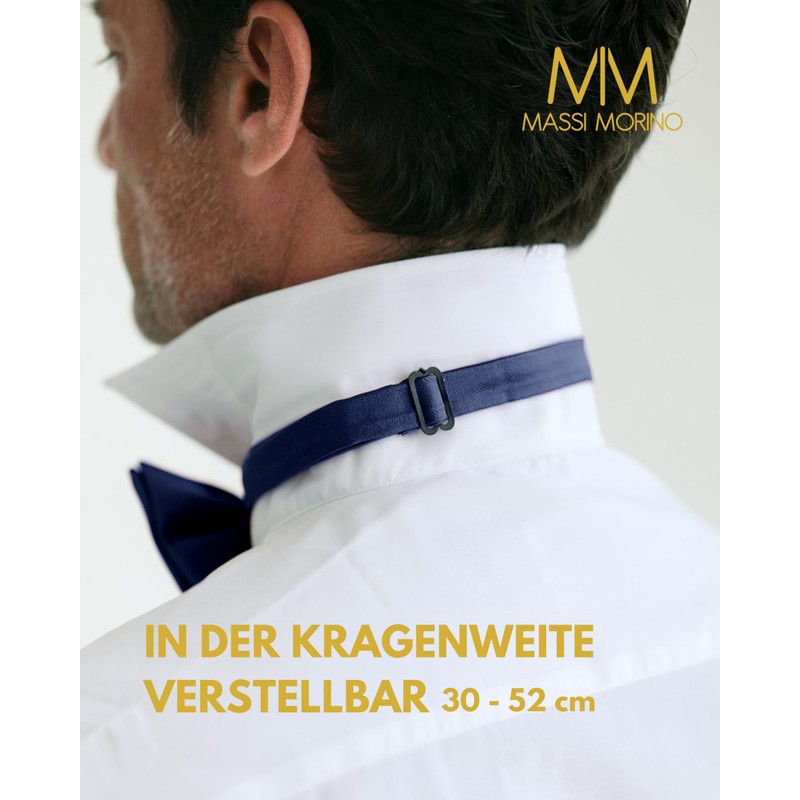 Massi Morino Men's Bow Tie, Dark Blue, Pre-Tied and Adjustable,