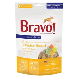 Bravo Bonus Bites Dog Treats Freeze Dried Chicken Breast - All Natural - Grain Free - 3 oz