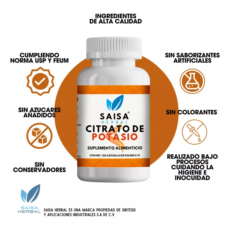 Saisa Herbal Citrato de magnesio y Citrato de Potasio 120