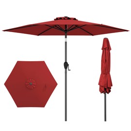 Tangkula 7.5ft Patio Umbrella, Heavy Duty Outdoor Umbrella with Push Button Tilt, Crank Handle, Vented Canopy for Backyard, Garden, Beach, Poolside (Burgundy)
