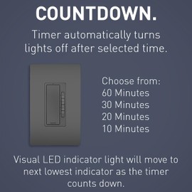 Legrand Radiant RT2BK Digital Countdown Timer with Locator Light and Time Indicator, 60, 40, 20 and 10 Minute Settings, Black (1 Count)