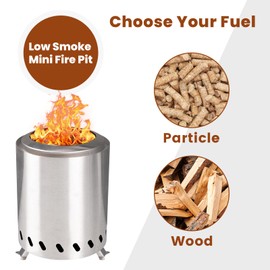 Table Fire Pit with Stand, Low Smoke Mini Fire Pit for Backyards and Urban Interiors, Pellets or Wood, Full Body Made of 304 Stainless Steel, Heat Resistant Gloves, Includes