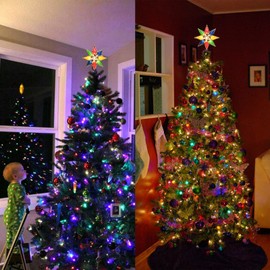 Brizled Christmas Star Tree Topper, 8" Lighted Double-Sided Christmas Tree Topper, 8-Point Multi Color Xmas Tree Topper with 10 Warm Lights, 120V UL Certified Tree Star for Christmas Tree Party Home