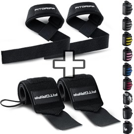 Fitgriff® Wrist Wraps + Lifting Straps Set - for Fitness, Strength Training & Bodybuilding - for Men and Women, black