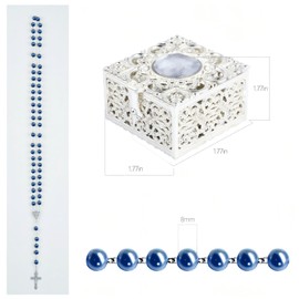 FLAFARY 8mm Rosary Beads Necklace, Rosary Beads Catholic for Men and Women Comes in a Metal Gift Box, First Communion Rosary Necklace as Gifts(Darkblue)