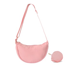GoPaw Crescent Bag for Women, Nylon Half Moon Bags Women Crossbody Bag with Adjustable Strap, Solid Color Dumpling Bags Portable Crescent Purse for Daily Use (Pink A)