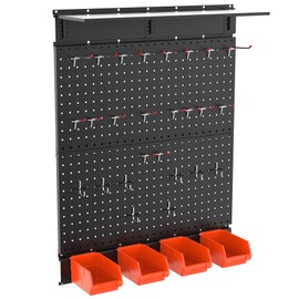 TORACK Garage Metal Pegboard with Accessories, Tools Organizer Peg Board with Pegboard Hooks, Bins, Tool Storage Pegboards for Wall(Black)