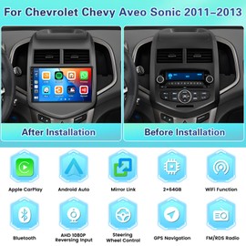 Fuluku【2+64G 18 FM Radio】 for Chevy Aveo Sonic 2011-2013 Android 13 Car Stereo with Wireless Carplay Android Auto Mirror Link, 9’Touchscreen Radio WiFi/GPS/FM/RDS/Bluetooth/SWC