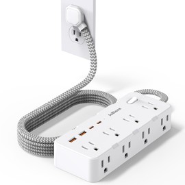 Power Strip Surge Protector - Multi Plug Outlet Adapter with 8 Widely Outlets & 4 USB Ports (2 USB-C), 5FT Extension Cord 45 ° Ultra Thin Flat Plug, Wall Mount for Office Travel Dorm and More