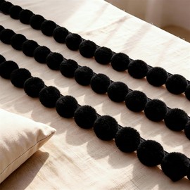 Pom Pom Trim Ribbon - 1.2 Inch Wide x 5 Yards, Soft Fluffy Faux Fur Fringe for DIY Crafts, Clothing Edging, Pet Beds, Wedding & Home Decor(Black)