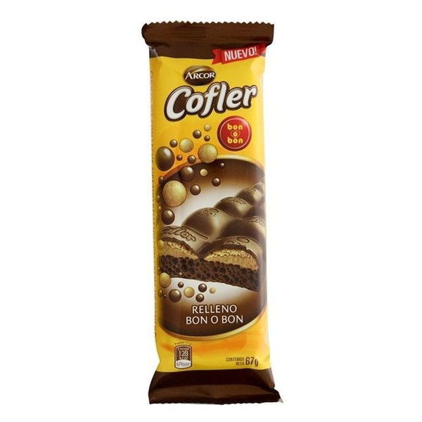 Arcor Cofler Air Chocolate Con Leche Aireado Relleno Airy Chocolate Bar Filled with Bon o Bon Cream Family Box, 67 g / 2.36 oz ea (family box of 10 bars)