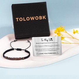 TOLOWOBK to My Son Bracelet Gifts for Son from Mom Dad, Son Gifts for Him Teen Birthday Christmas Gifts for Son Stocking Stuffers Morse Code Bracelets with Engraved Wallet Card