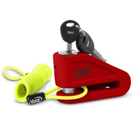VINZ Baretti ART4 Brake Disc Lock | Lock for Motorcycle Scooter Moped Scooter for Brake Discs with Reminder Cable | Disc Lock with 3 Keys | Red