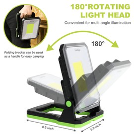 SEAMAGIC 1300LM LED Magnetic Work Light, 6500K, 180 Degree Rotating Work Light, 3 Modes, 4000mAh Rechargeable Work Light with Folding Bracket, Hook for Workbench Lighting, Maintenance Lighting