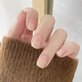 48 Stick-On Nails Short Square French Press On Nails Pink Ballerina Artificial Fingernails Stick Acrylic Full Cover Artificial Nails for Women Girls Nail Manicure Fingernails for Gluing