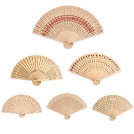 Ligynotu 6Pcs Vintage Bamboo Folding Fans Wedding Wooden Hollow Carved Fan