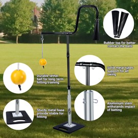 3-In-1 Baseball Softball Batting Tee,5 Hitting Modes To Choose,Auto Reset Baseball Swing Trainner With Tethered Ball,Handrolled Rubber Top,Weighted Base,Height Adjustable Hitting Tee Softball Tee