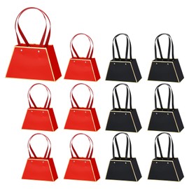 PATIKIL 12 Packs Graduation Flower Gift Bags for Bouquets Florist Arrangement Boxes with Handle Waterproof Bouquet Packaging Wrap for Wedding Birthday, Red/Black