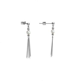 Agalea | Aretes largos de Plata ley .925 y Perla Natural para Mujer.
